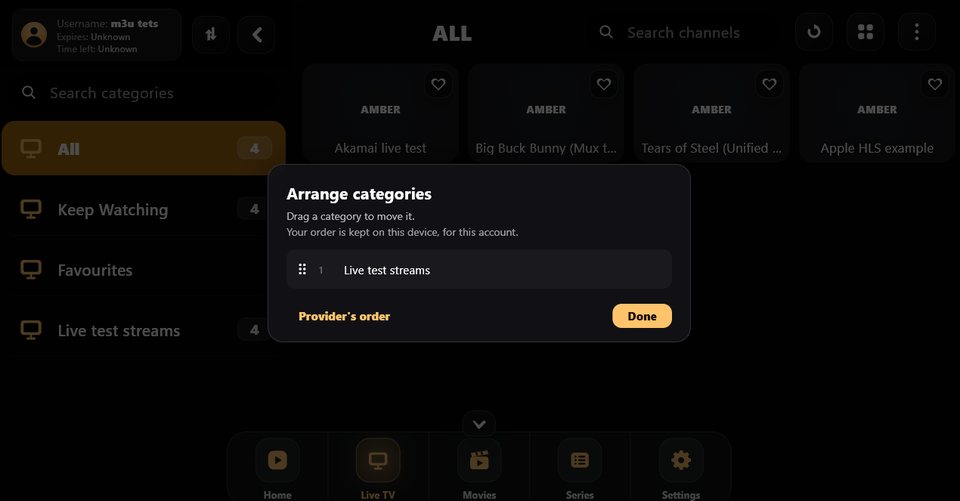 Categories in your own order, dragged into place